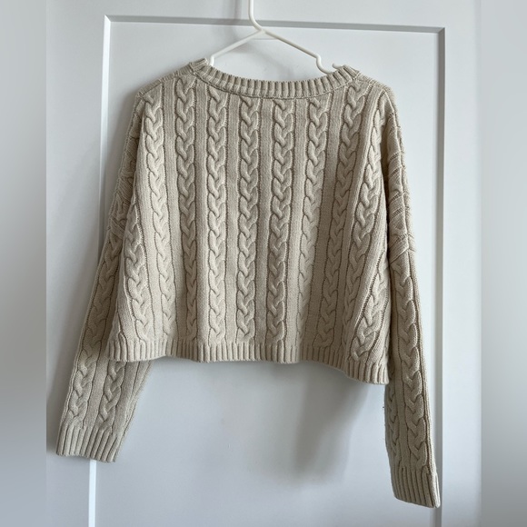Simons oatmeal-coloured cable knit cropped sweater - Picture 2 of 4